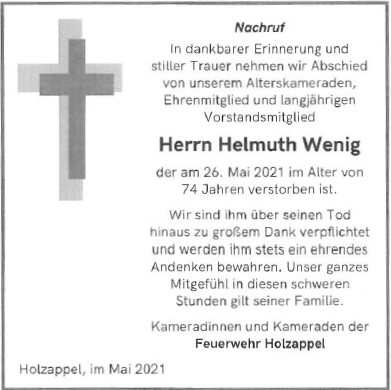 Nachruf Helmuth Wenig